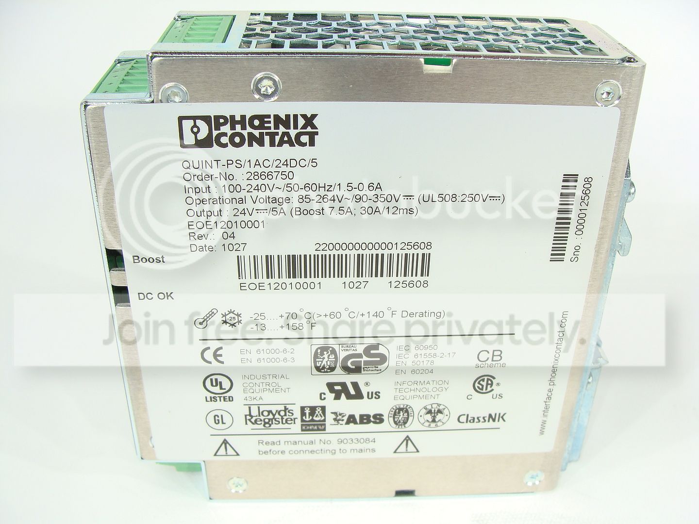 Phoenix Contact QUINT-PS/1AC/24DC/5 2866750 Power Supply 100-240v / 24v ...
